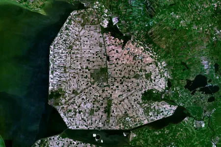 A satellite image of the Noordoostpolder, a Dutch municipality where the four settlements were found