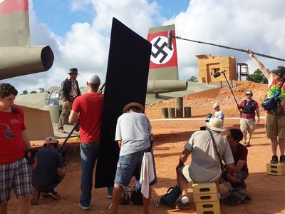 Setting up to recreate a famous Raiders of the Lost Ark fight scene in Mississippi, 2014.