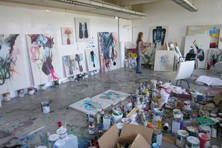 Tempered chaos is key for painter Maggie Michael (in her Washington, D.C. studio). "In control or out of control; loved or loving; sexual or violent; my work relates to different aspects of our humanness," she says.