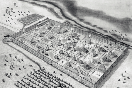 Archaeologists confirmed the find in late 2019 but only announced the news now due to delays caused by the Covid-19 pandemic. This drawing shows what the St. Mary's Fort may have looked like.