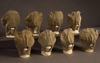 The eight cotton hoods worn by Confederate conspirators after Lincoln's assassination