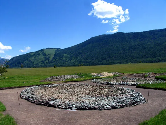 View of the “kurgan” burial mounds at Berel in East Kazakhstan