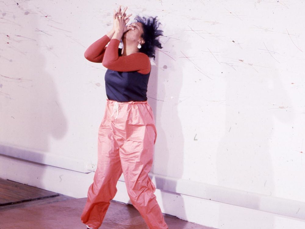 Senga Nengudi performing Air Propo at Just Above Midtown in 1981