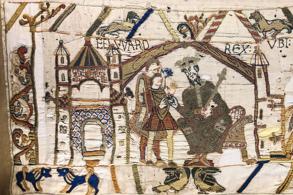 Close-up of Bayeux Tapestry scene