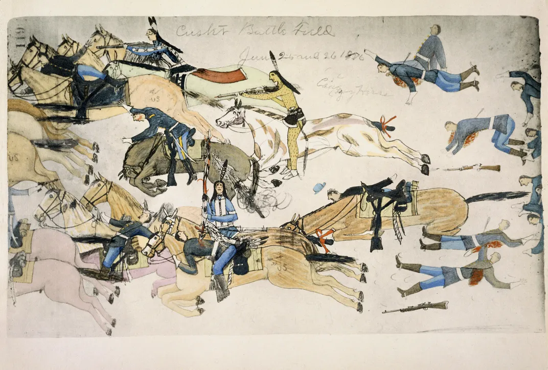 a illustration of Crazy battling soldiers on horseback
