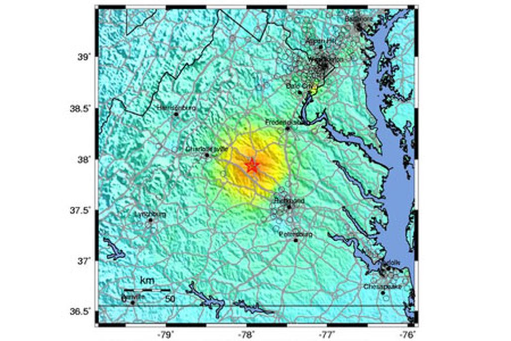 East Coast earthquake epicenter map