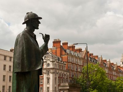 In London, Sherlock Holmes is happy to stop for a quick chat. 