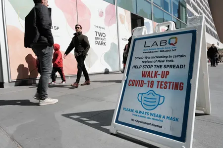 A sign for Covid-19 testing in New York City on March 9, 2023.