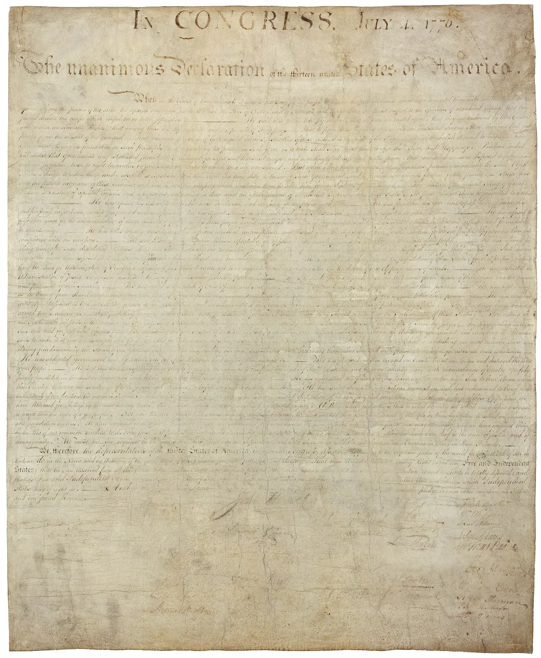 The signed manuscript copy of the Declaration of Independence