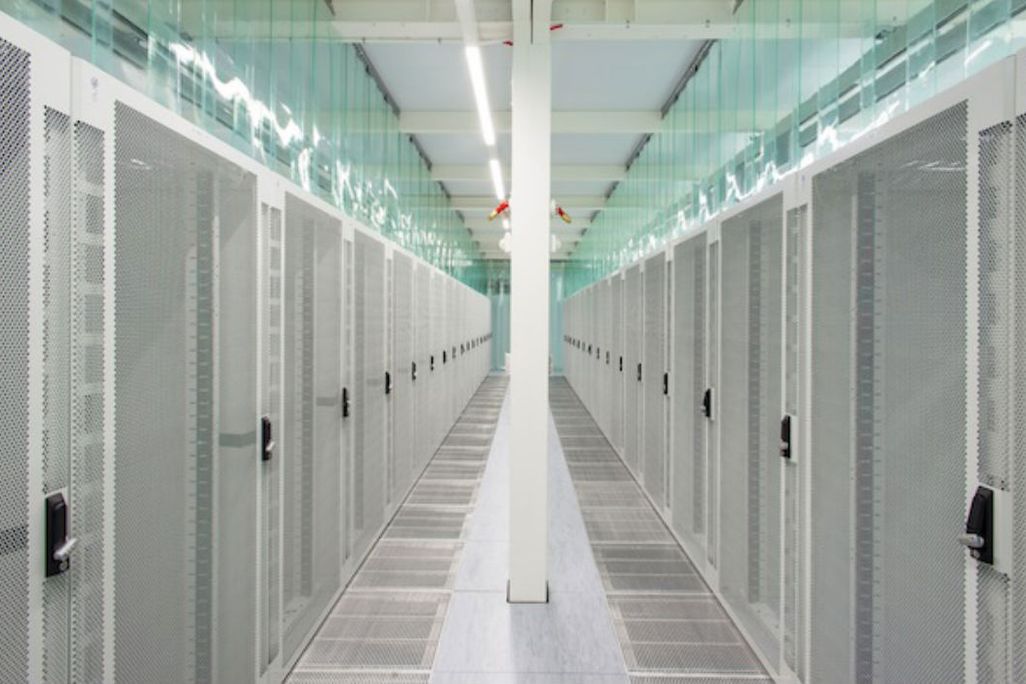 A row of servers, housed in an Iceland data center. 