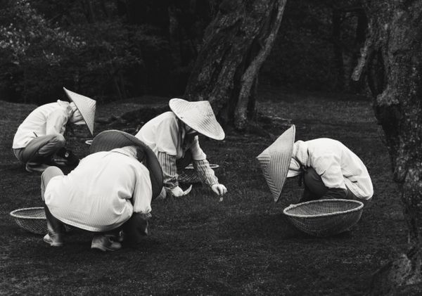 Workers in a Japanese garden thumbnail