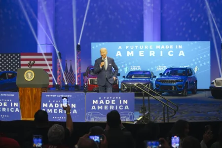 President Joe Biden speaks during the 2022 North American International Auto Show in Detroit on Wednesday, Sept. 14, 2022.&nbsp;