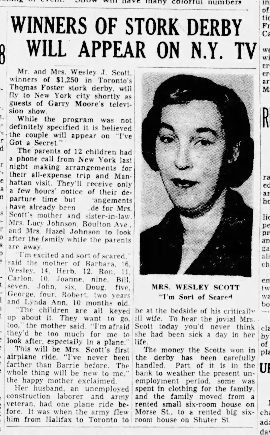 A 1956 article about the winners of Thomas Foster's stork derby