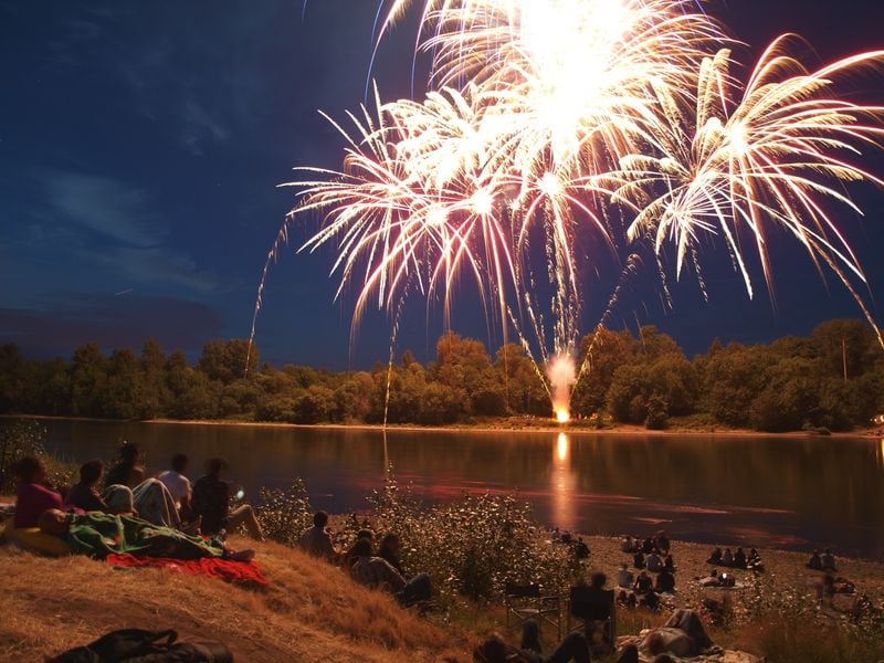 July 4th celebration on the river bank of the Willamette river in