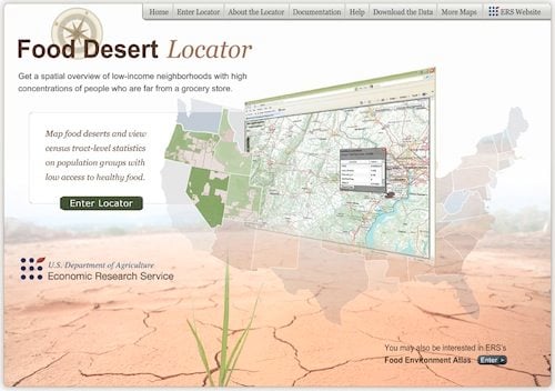 Screenshot of the Food Desert Locator home page