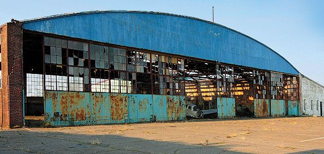 Built in 1928, the steel frame of the Curtiss flying school is still sound.