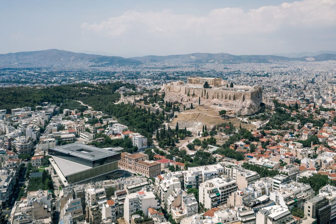 The Acropolis and Acropolis Museum (at left)