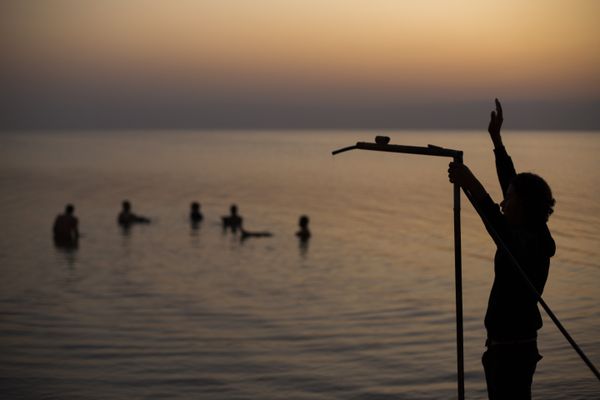 Sunset on the banks of Dead Sea. thumbnail