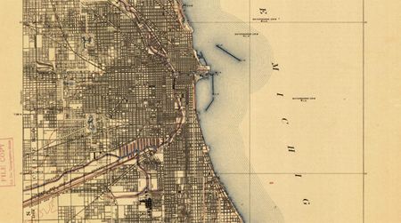 A map of Chicago, Illinois, imprinted in 1913 from the United States Geographical Survey’s historical topographic map collection.