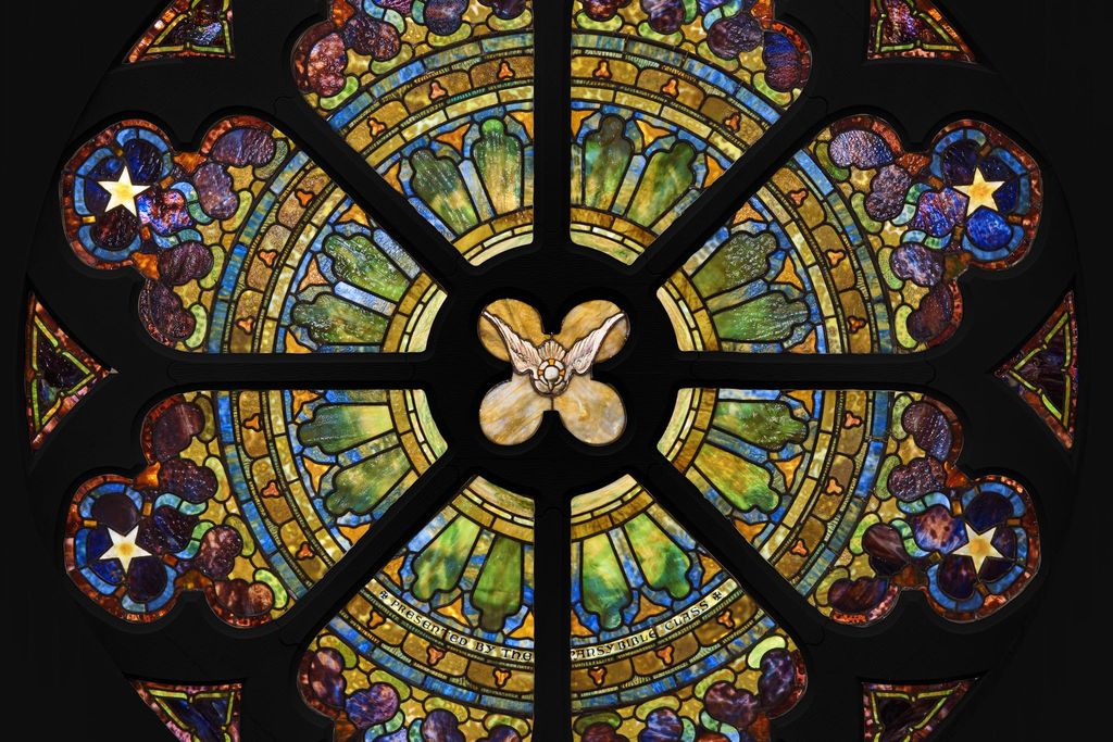 Stained glass windows designed by Tiffany Studios