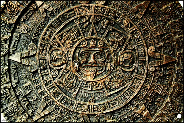 An Aztec calendar sun stone