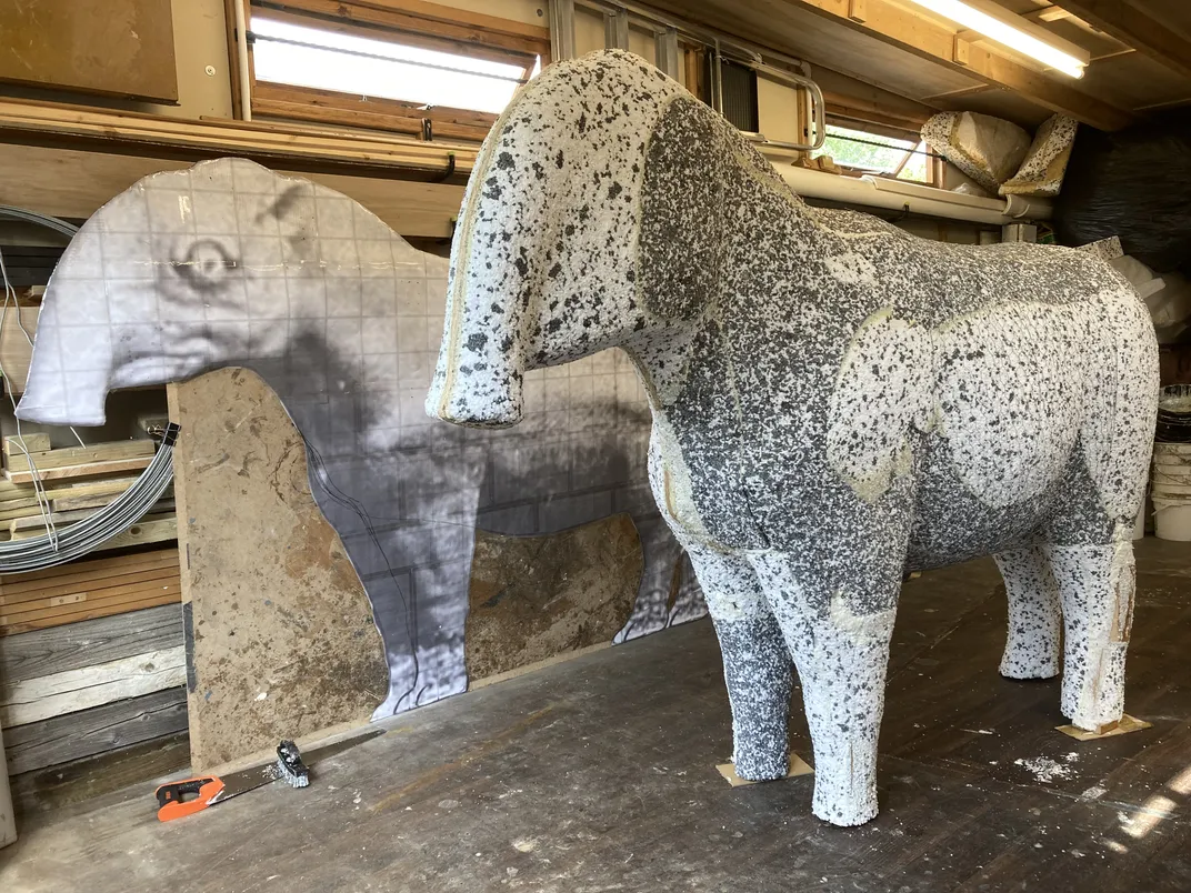 Bob Nicholls' new Paleotherium Magnum sculpture mid-construction