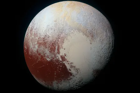 A color-enhanced photo of Pluto that was captured by the New Horizons spacecraft in 2015