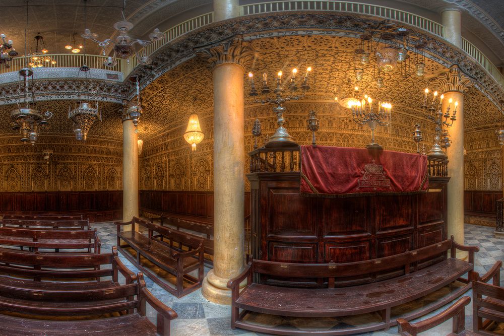 OPENER-Moshe Nahon Synagogue in Tangier, Morocco. This is a flattened view of a 360-degree photograph from Diarna’s archives.