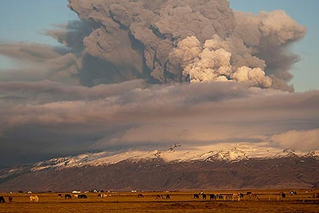 Eyjafjallajoekull volcano erupting