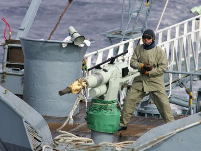 Harpoon aboard a Japanese whaling ship