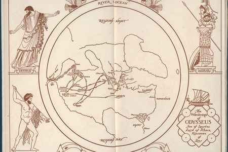 Map from front endpapers to The Odyssey of Homer (translated by T. E. Shaw (Col. T. E. Lawrence)), 1935.&nbsp;