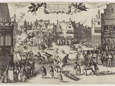 Guy Fawkes was sentenced to death for his role in the Gunpowder Plot, a conspiracy to kill James I of England, members of the royal family and government officials.