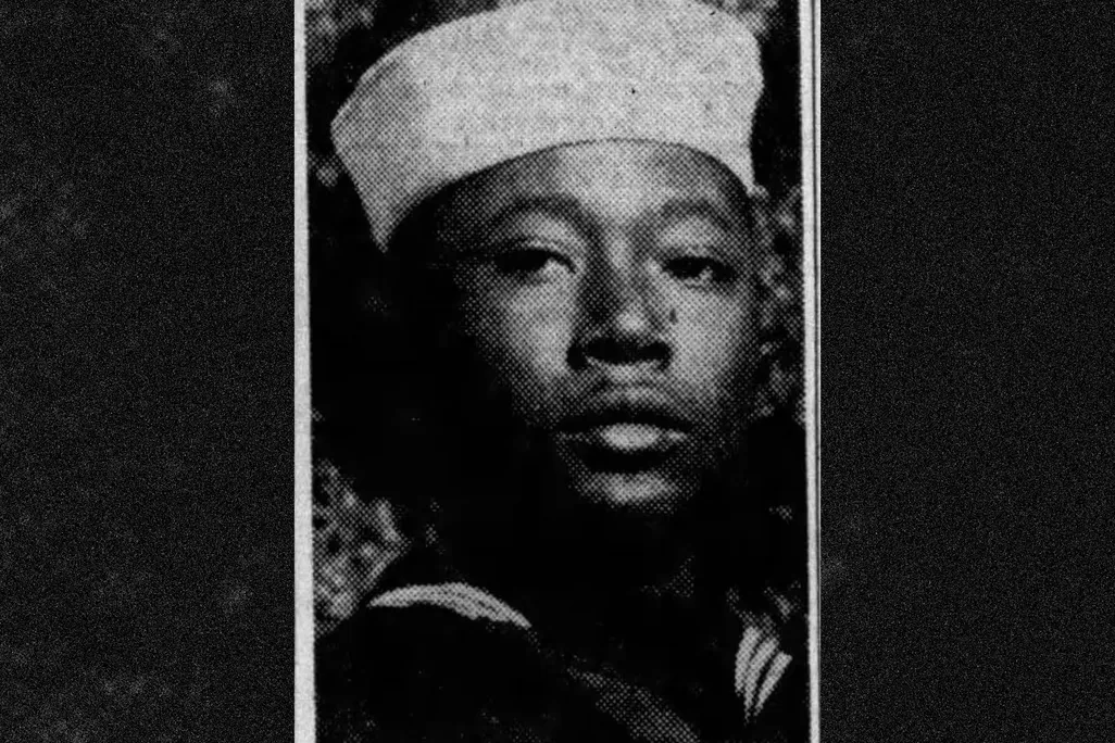 Black and white photo of sailor in uniform