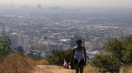 Hikers ascend through the smog of  Los Angeles, one of six cities where researchers studied the effects of air pollution on the heart.
