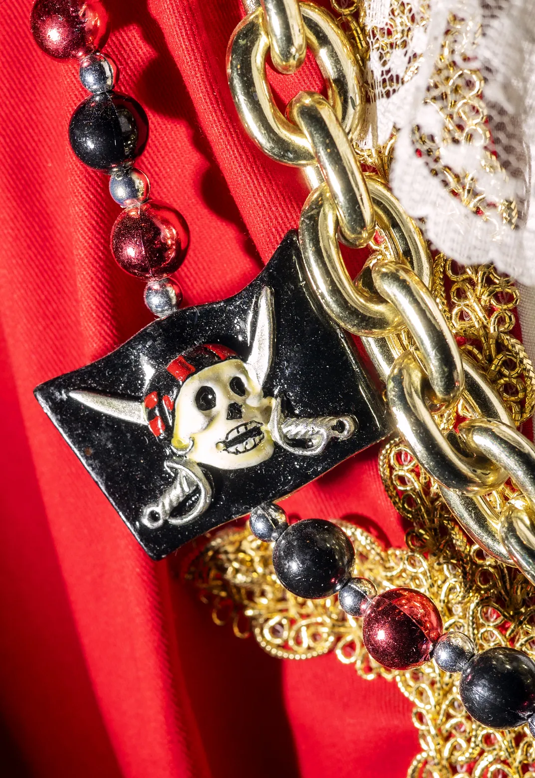 Detail of replicas of pirates’ finery on sale at the gift shop.
