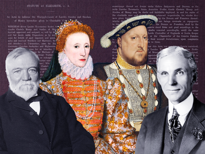 L to R: Andrew Carnegie, Elizabeth I, Henry VIII and Henry Ford