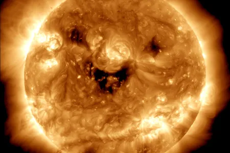 The dark patches on the image of the sun captured by&nbsp;&nbsp;NASA&rsquo;s Solar Dynamics Observatory are trio of coronal holes.&nbsp;