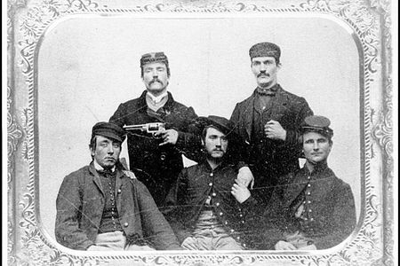 Portrait of a Civil War soldier group, circa 1861-65.