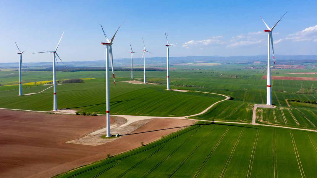 A field of wind turbines in Germany