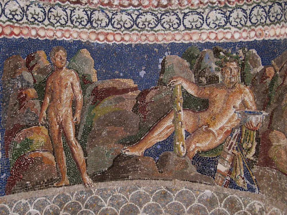 A first-century C.E. mosaic of Hercules and Iolaus