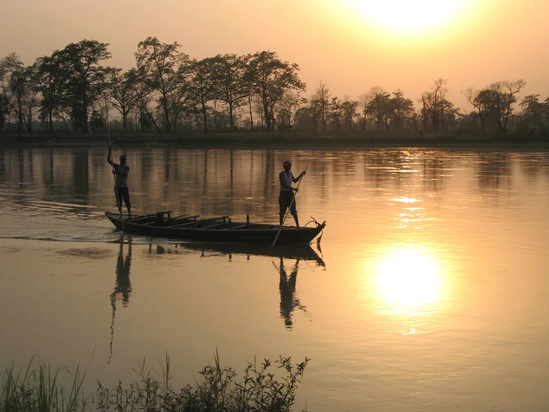 Traditional canoe on the waterways of Chitwan National Park, Nepal