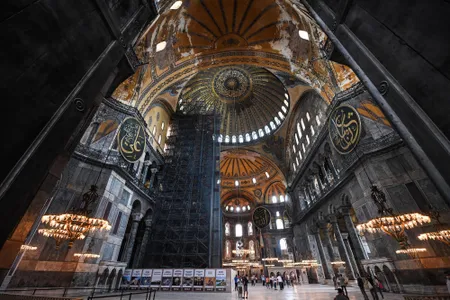 Tourists visit the Hagia Sophia in Istanbul in 2020.