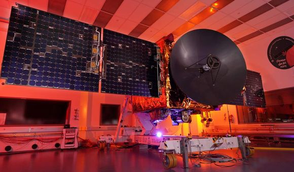 The Hope spacecraft of the United Arab Emirates' Emirates Mars Mission during testing.