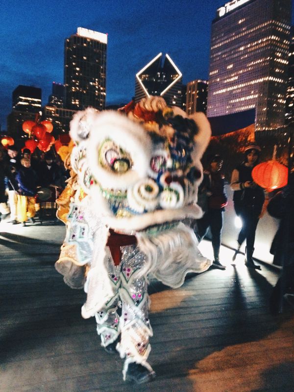 Lion dance from Millennium Park to Maggie Daley Park in Chicago. thumbnail