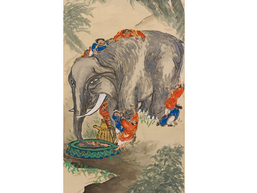 Scroll painting Blind Man Appraising an Elephant, Tomioka Tessai, 1921