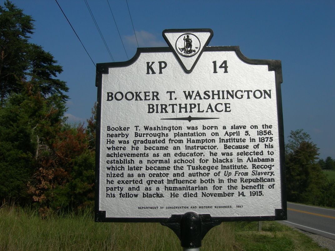 A historical marker at Booker T. Washington's birthplace in Virginia