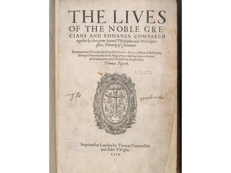 Title page of North's translation of Plutarch's "Lives"