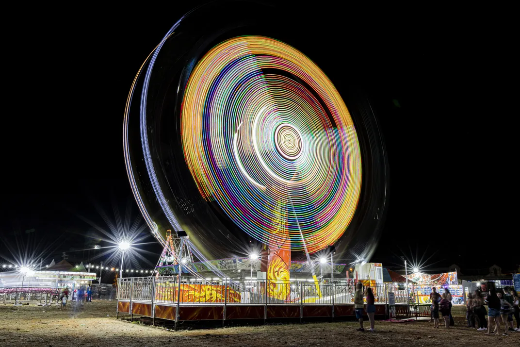 A slow motion night picture of a spin wheel