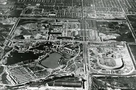 An aerial view of the Sesquicentennial International Exposition