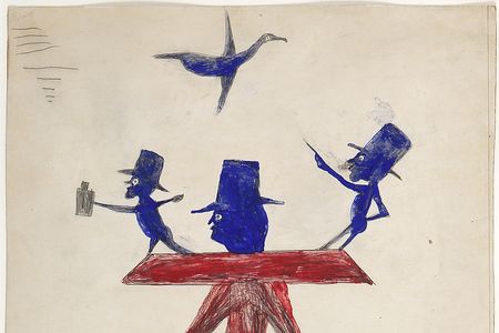 Traylor's works (above: Man with Yoke, detail) are drawing fans worldwide for their exuberant modern composition and design. 